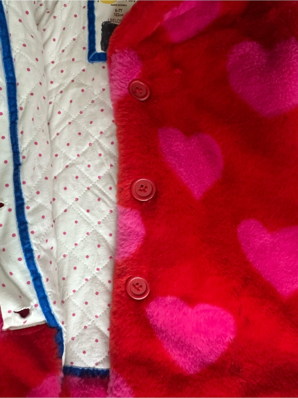 Mini Boden Faux Fur Heart Coat Girls 6-7Y Red Pink Warm Coat - Picture 7 of 10